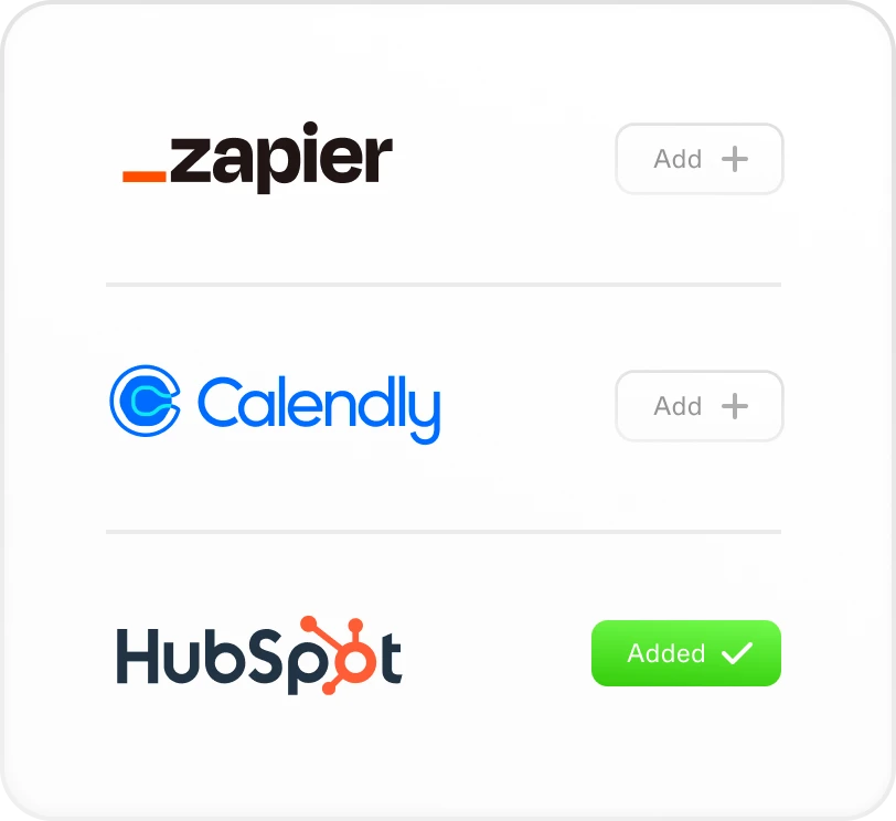 integrations UI, showing zapier calendly and hubspot