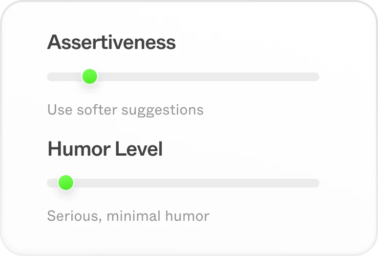 sliders for agent assertiveness and humor level